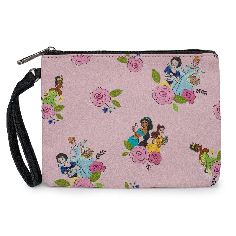 Women's Wallet Single Pocket Wristlet - Disney Princesses Floral Poses and Rosette Collage Blush Premium Quality Bags At Affordable Prices Women's Wallet Single Pocket Wristlet - Disney Princesses Floral Poses and Rosette Collage Blush Premium Quality Bags At Affordable Prices