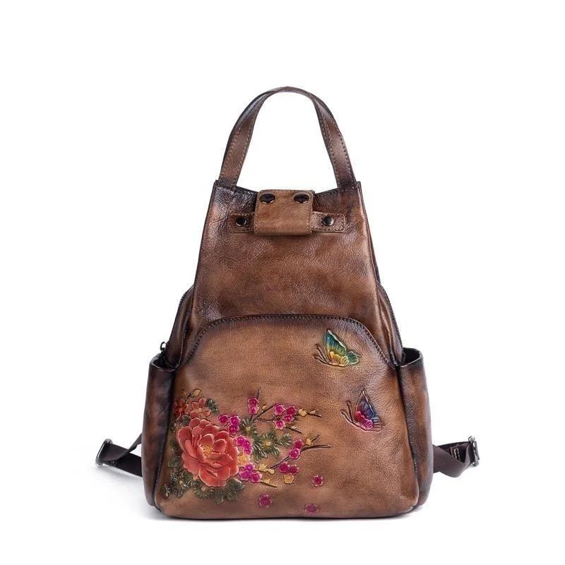 Genuine Leather Embossed Shoulder Bag Womens Backpack Retro Trendy Purses With Limited-Time Offers