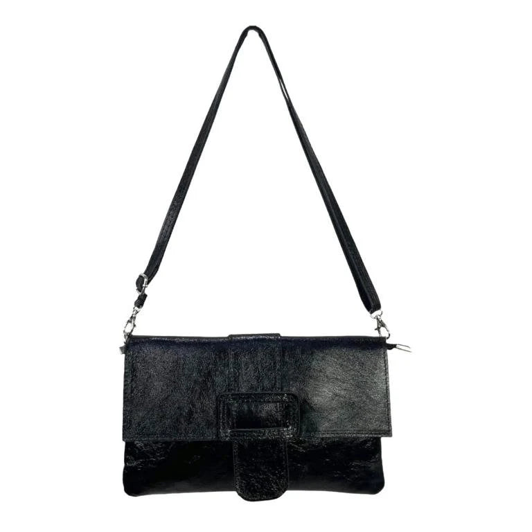Italian Leather & Canvas Black Shoulder Bag Elegant Purses, Shop & Save