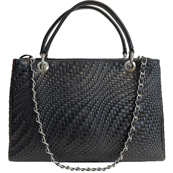Italian Leather Woven Black Handbag Elegant Purses At Clearance Prices