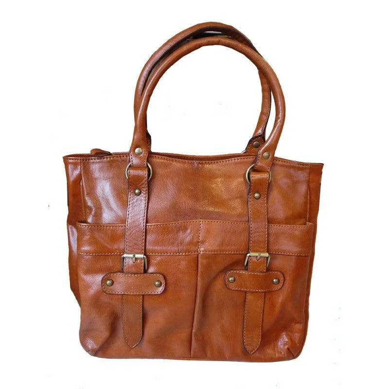 Premium Leather Buckle Front Tote - Tan Fashion-Forward Bags, Now On Sale