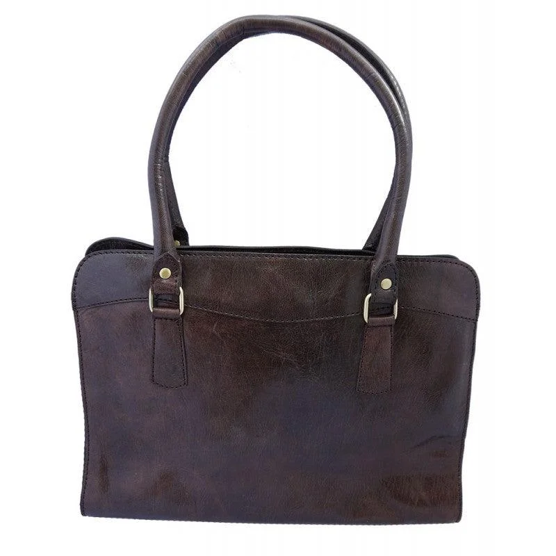 Premium Leather Zip Top Smart Bag - Brown Stylish Totes, Exclusive Savings