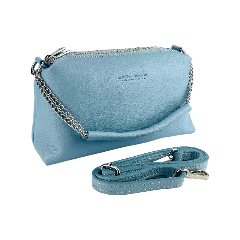 RB1025CL | Women's handbag with double zip in Genuine Leather Made in Italy. Adjustable leather shoulder strap. Polished Nickel Accessories - Light Blue Color - Dimensions: 26 x 14 x 9 cm Chic Crossbody Bags, Limited Offers RB1025CL | Women's handbag with double zip in Genuine Leather Made in Italy. Adjustable leather shoulder strap. Polished Nickel Accessories - Light Blue Color - Dimensions: 26 x 14 x 9 cm Chic Crossbody Bags, Limited Offers