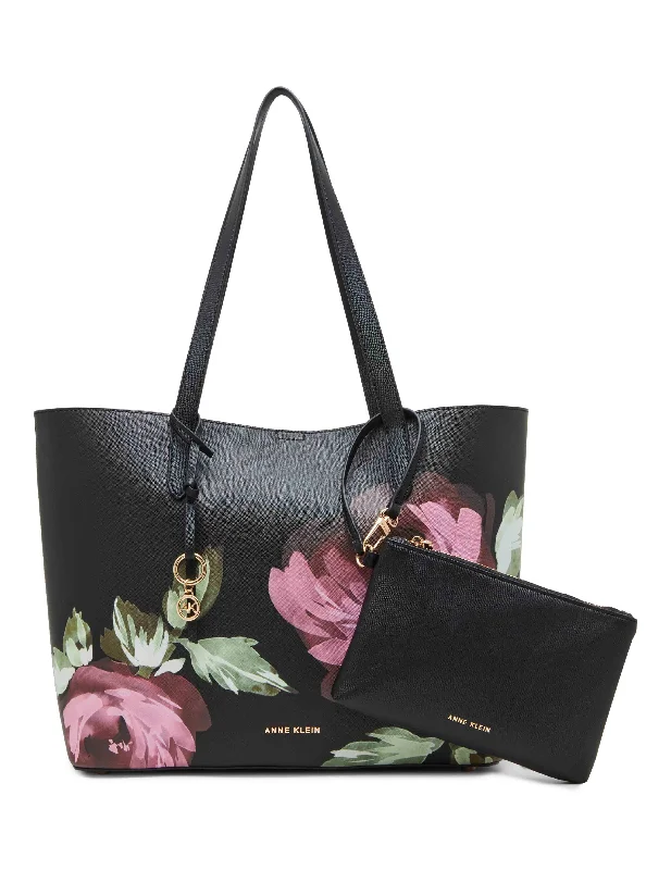 Budget Friendly Bonded Dark Floral Tote With Pouch Shoulder Bags, Crossbody Bags, And More On Sale