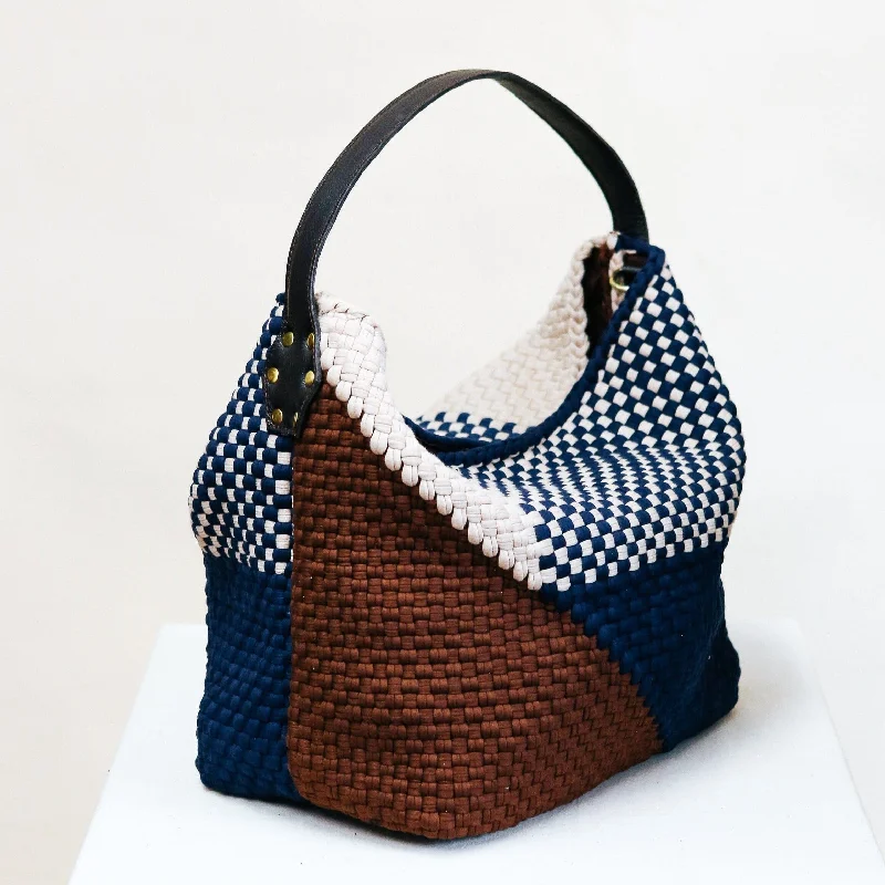 Special Offer Buslo Diagonal Weave Brown & Navy Trendy Handbags, Limited-Time Sale