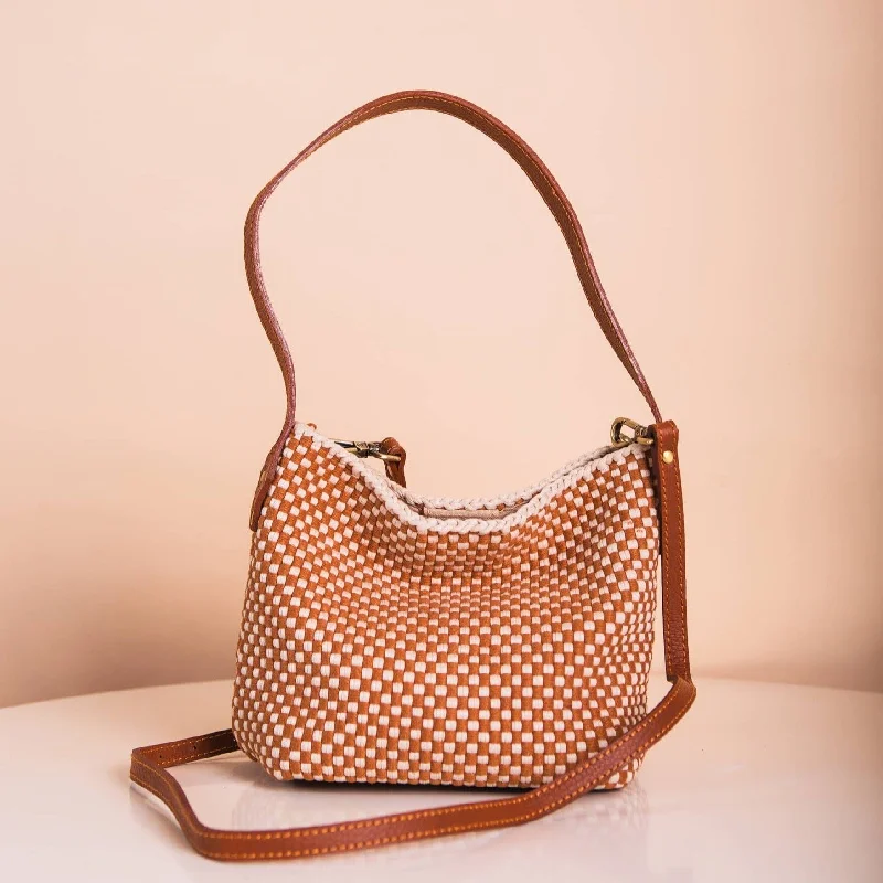 Buslo Micro Checkerboard Tan & Beige with Longer Handles High-End Handbags At Affordable Prices