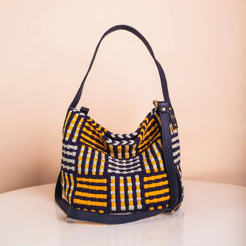 Classic Chic Deals Buslo Mini Mat Pattern Navy & Yellow with Longer Handle Stylish Handbags With Exclusive Online Discounts