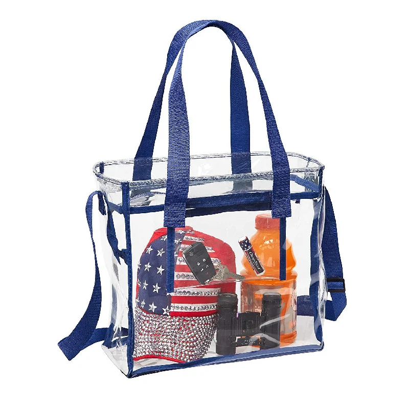 Luxury Bags For Professionals With Discounts Deluxe Clear 12 x 12 x 6 Cross-Body Stadium Tote Bag with Zipper Closure and Interior Pocket (CH-1212A-NAVY) - Navy Trim Elegant Purses, Shop & Save Luxury Bags For Professionals With Discounts Deluxe Clear 12 x 12 x 6 Cross-Body Stadium Tote Bag with Zipper Closure and Interior Pocket (CH-1212A-NAVY) - Navy Trim Elegant Purses, Shop & Save