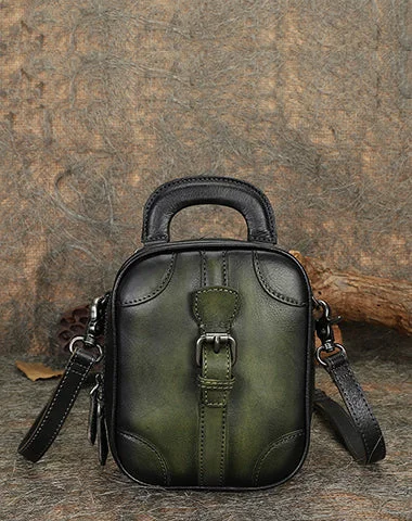 Romantic Fashion Discounts Green Leather Womens Small Vertical Shoulder Bag Small Handmade Crossbody Handbag Purse for Ladies Chic Shoulder Bags At Promotional Rates