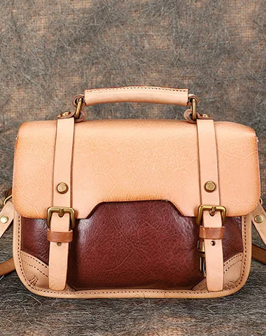 Get The Latest Trends Handmade Beige Leather Womens Satchel Shoulder Bag Small School Handbag Crossbody Purses for Ladies Must-Have Bags At Irresistible Discounts