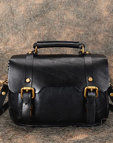 Big Savings Handmade Black Leather Womens Satchel Shoulder Bag Small School Handbag Crossbody Purses for Ladies Statement Bags At Unbelievable Discounts – Shop Today