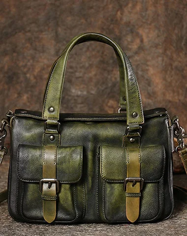 Affordable Bags Handmade Green Leather Womens Satchel Shoulder Bag Best Handbag Vintage Crossbody Purses for Ladies Must-Have Bags, Big Discounts