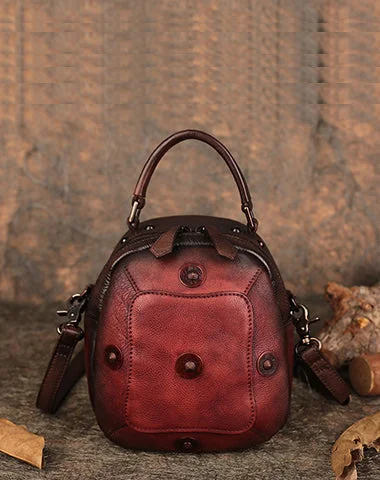 Hot Deals Small Red Leather Womens Rivets Shoulder Bag Barrel Small Handmade Handbag Purse for Ladies Stylish Bags At Unbeatable Prices – Shop Now