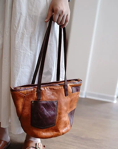 Stylish Bags For Fashion Bloggers With Promotions Vintage Brown Leather Stitching Style Shoulder Tote Women Tote Handbag for Women Stylish Totes With Special Discounts