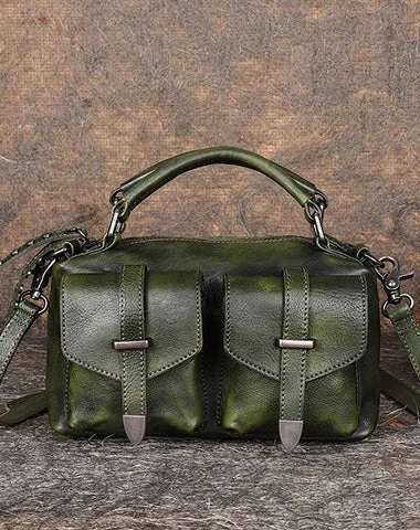 Vintage Green Leather Womens Satchel Shoulder Bags Handbag Crossbody Purse for Ladies Chic Handbags At Special Promotional Prices