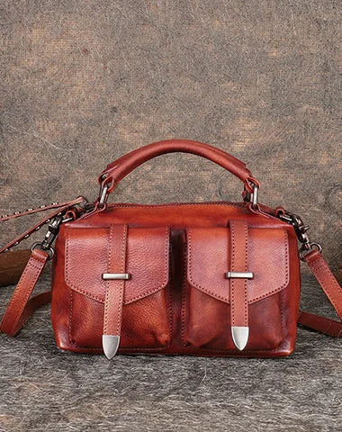 Vintage Red Leather Womens Satchel Shoulder Bags Handbag Crossbody Purse for Ladies High-End Bags, Low-End Prices